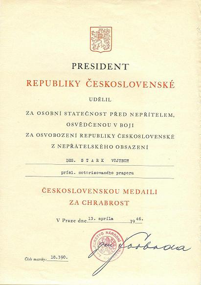 Dekret Cs. medaila Za chrabrost, des. Vojtech Stark, obr. 1.jpg