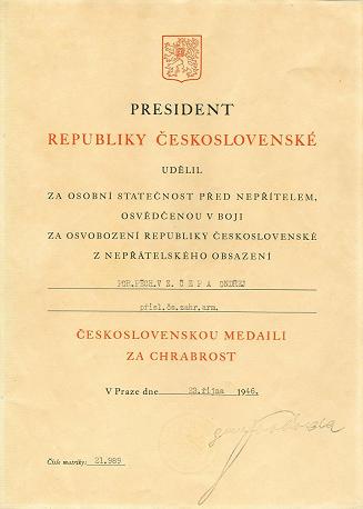 Dekret Cs. medaila Za chrabrost, por. Ondrej Cepa, obr. 1.jpg