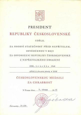 Dekret Cs. medaila Za chrabrost, ppor. Ivan Balanda, obr. 1.jpg
