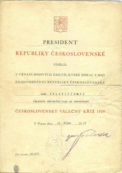 Dekret k Cs. voj. kriz 1939, Olga Frantisakova, obr. 1.jpg